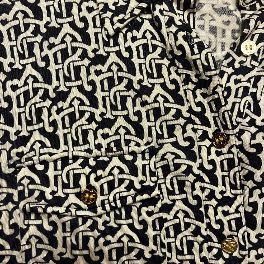 Tory Burch Black & White Logo-Print Button-Down Shirt